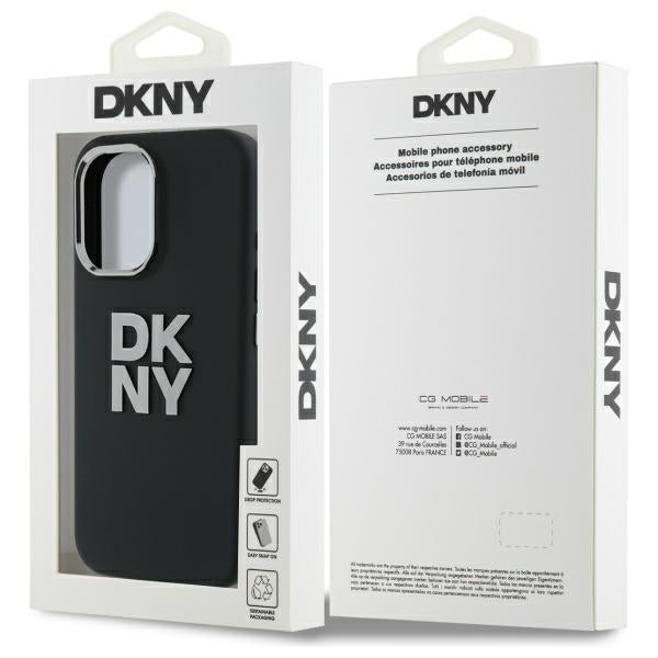 DKNY Liquid Silicone Metal Logo iPhone 16 Case - Black