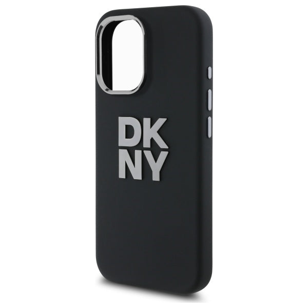 DKNY Liquid Silicone Metal Logo iPhone 16 Case - Black