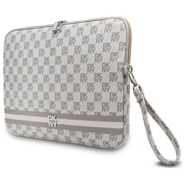 DKNY Sleeve Checkered Pattern Printed Stripes 16" Laptop Case - Beige