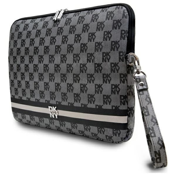 DKNY Sleeve Checkered Pattern Printed Stripes 16" Laptop Case - Black