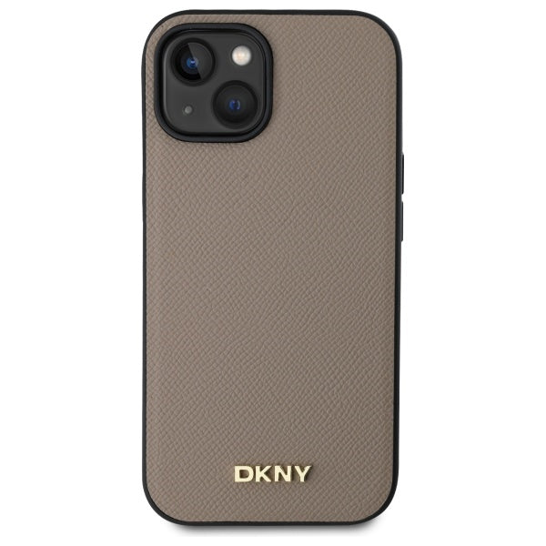 DKNY Grained Metal Logo MagSafe iPhone 15 Case - Beige