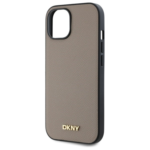 DKNY Grained Metal Logo MagSafe iPhone 15 Case - Beige