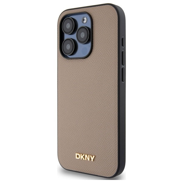 DKNY Grained Metal Logo MagSafe iPhone 15 Pro Max Case - Beige