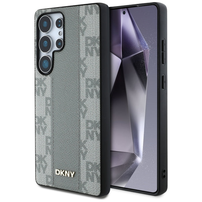 DKNY Leather Checkered Pattern MagSafe Case for Samsung Galaxy S25 Ultra - Gray