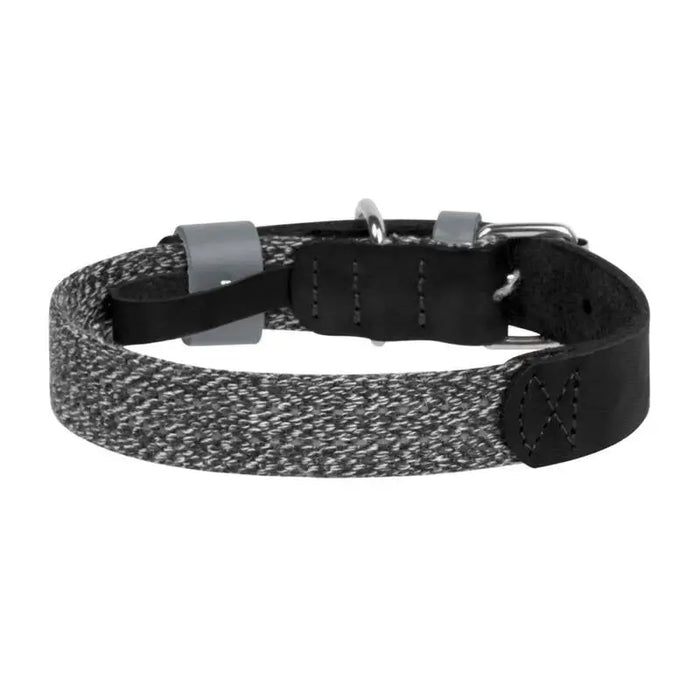 Dog collar made of natural leather and recycled material with QR code Waudog size L width 25 mm black - Walking