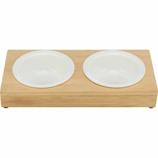 Dog Feeder Trixie White Natural Ceramic Bamboo Ø 12 cm 2 x 250 ml 30 × 5 × 14 cm - Домашни Животни<<<Дом
