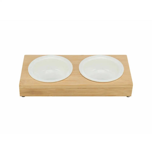 Dog Feeder Trixie White Natural Ceramic Bamboo Ø 12 cm 2 x 250 ml 30 × 5 × 14 cm - Домашни Животни<<<Дом