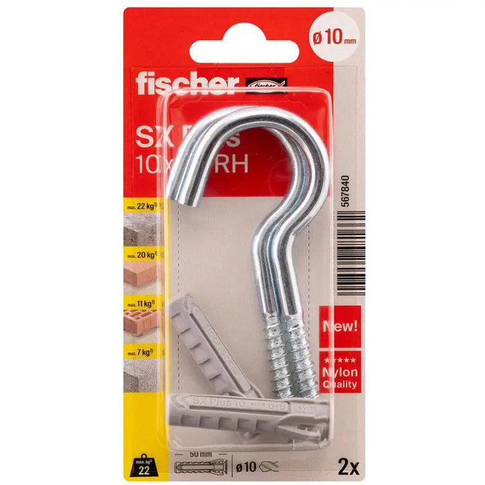 DOWEL WITH HOOK 10X50 2 PCS FISCHER SX PLUS - Комплекти дюбели и винтове<<<Дюбели<<<Инструменти и железария<<<Praktiker