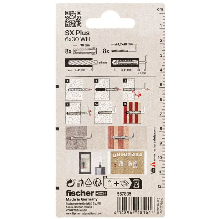 DOWEL WITH HOOK 6X30 8 PCS FISCHER SX PLUS - Комплекти дюбели и винтове<<<Дюбели<<<Инструменти и железария<<<Praktiker