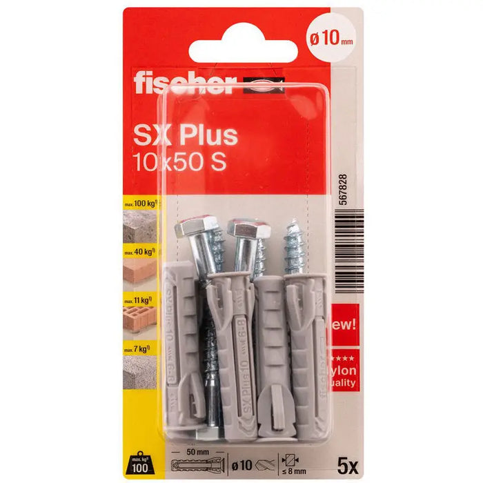 DOWEL WITH SCREW 10X50 5 PCS FISCHER SX PLUS - Комплекти дюбели и винтове<<<Дюбели<<<Инструменти и железария<<<Praktiker