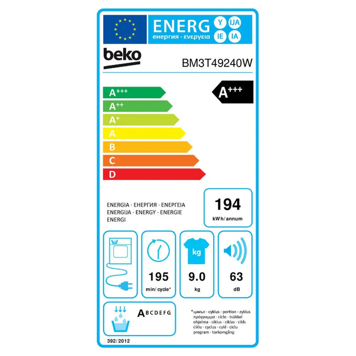 Dryer BEKO BM3T49240W 9 kg - Сушилни ютии и простори<<<Почистване Прахосмукачки И Гладене<<<Дом Градина<<<BigBuy