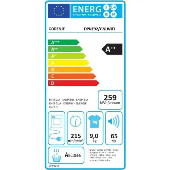 Dryer GORENJE DPNE92/GNLWIFI 9 kg D - Сушилни с термопомпа<<<Сушилни<<<Едра бяла техника<<<TechnoMix&&&Кондензационни