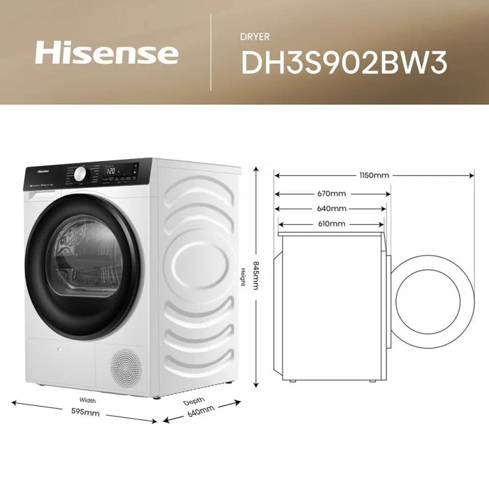 Dryer Hisense DH3S902BW3 9 kg - Почистване Прахосмукачки И Гладене<<<Дом Градина<<<BigBuy&&&Сушилни ютии и
