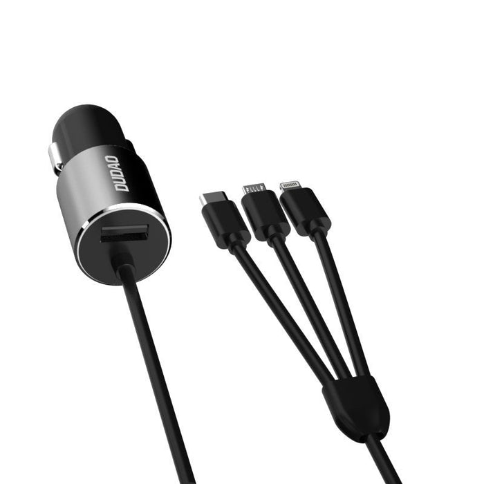 Dudao 3in1 USB car charger 3,4 A built-in cable Lightning / USB Type C / micro USB black (R5ProN black) - Cell phone