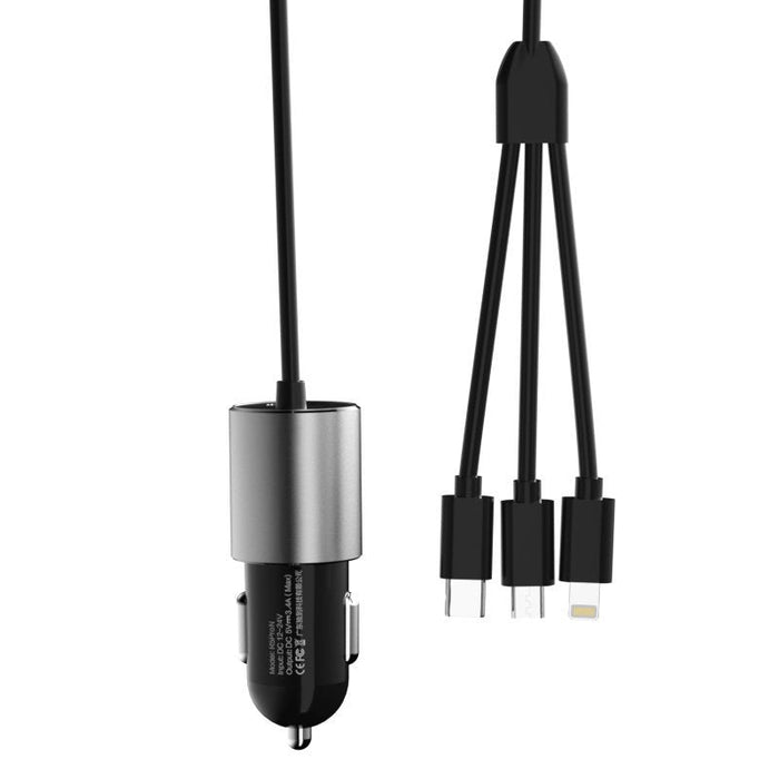Dudao 3in1 USB car charger 3,4 A built-in cable Lightning / USB Type C / micro USB black (R5ProN black) - Cell phone