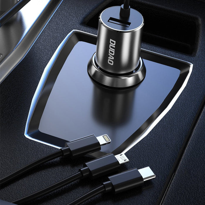 Dudao 3in1 USB car charger 3,4 A built-in cable Lightning / USB Type C / micro USB black (R5ProN black) - Cell phone