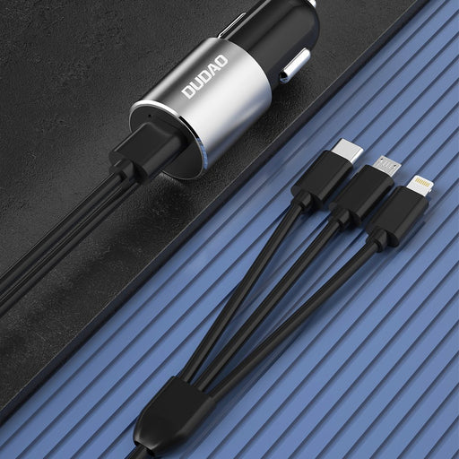 Dudao 3in1 USB car charger 3,4 A built-in cable Lightning / USB Type C / micro USB black (R5ProN black) - Cell phone