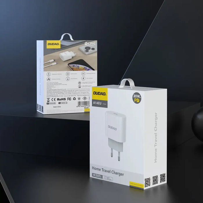 Dudao A14EUC PD 20W USB-C Wall Charger with Cable - White - Cell phone USB charger<<<HurtelXML