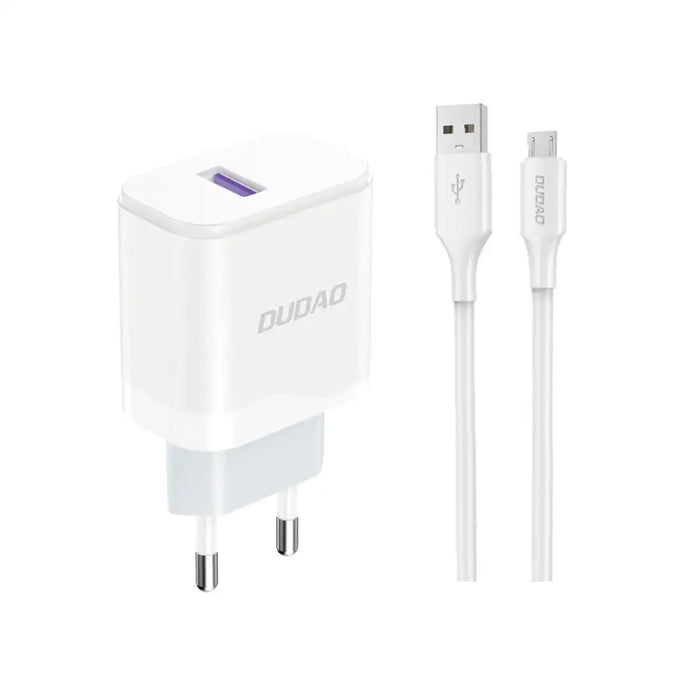 Dudao A20EU USB-A 18W network charger - white + USB-A - micro USB cable - Cell phone USB charger<<<HurtelXML