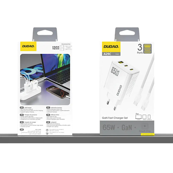 Dudao A29C 65W GaN Wall Charger + USB-C Cable - White - Cell phone USB charger<<<HurtelXML
