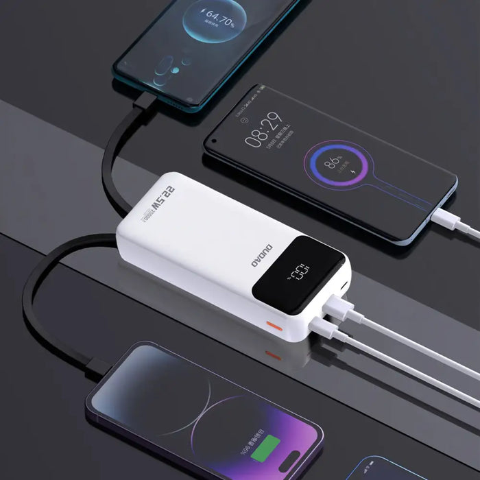 Dudao K15Pro Power Bank 20000mAh 22.5W PD USB-C / USB-A / Built-in Lightning and USB-C Cables - White