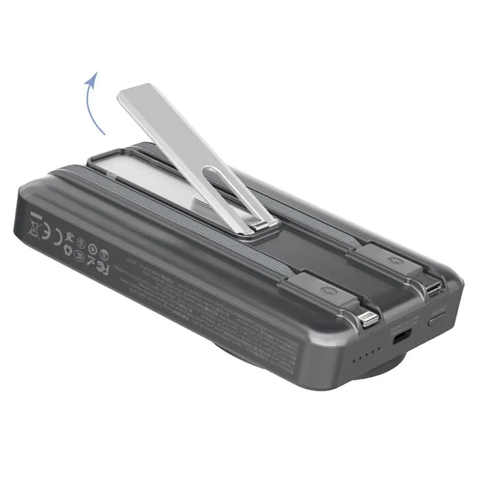 Dudao K29 10000mAh PD 20W MagSafe Power Bank with Metal Case Stand and Built-in USB-C/ Lightning Cables - Gray