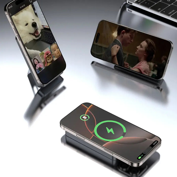 Dudao K29 10000mAh PD 20W MagSafe Power Bank with Metal Case Stand and Built-in USB-C/ Lightning Cables - Gray