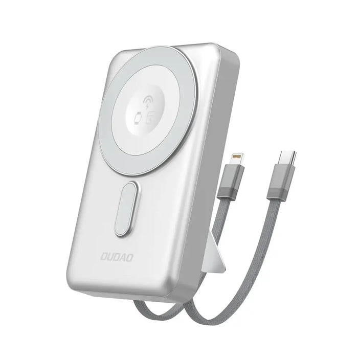 Dudao K29 10000mAh PD 20W MagSafe Powerbank with Metal Case Stand and Built-in USB-C/ Lightning Cables - Silver
