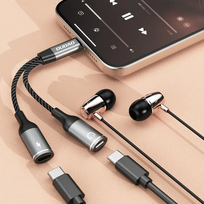 Dudao L13C+ 2in1 USB-C Adapter - Gray - USB adapters<<<HurtelXML