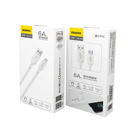 Dudao L2SM USB-A / micro USB 6A cable 1.2 m - white - Cell phone cables<<<HurtelXML