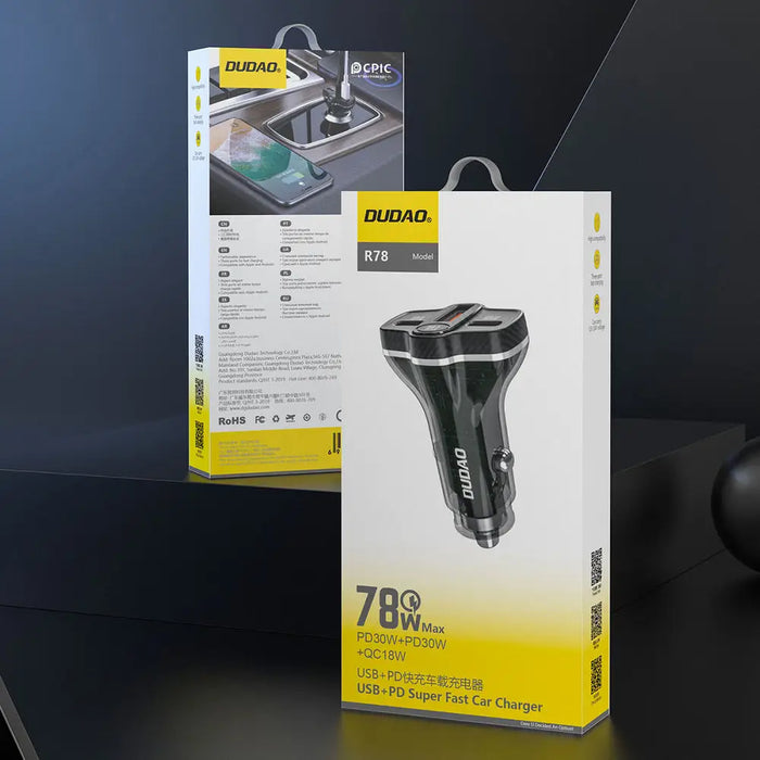 Dudao R78 78W Car Charger USB-C PD / 2xUSB-A QC - Black - Cell phone USB charger<<<HurtelXML
