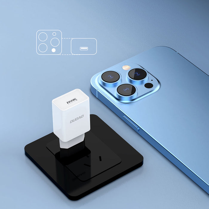 Dudao A4EU USB-A 2.1A wall charger - white + USB-A - USB-C cable