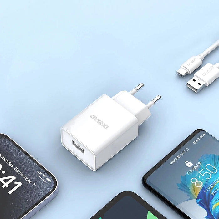 Dudao A4EU USB-A 2.1A wall charger - white + USB-A - USB-C cable