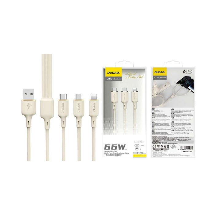 Dudao L7SE 3in1 USB-A - 2x USB-C / Lightning 66W Cable 1.2m - beige
