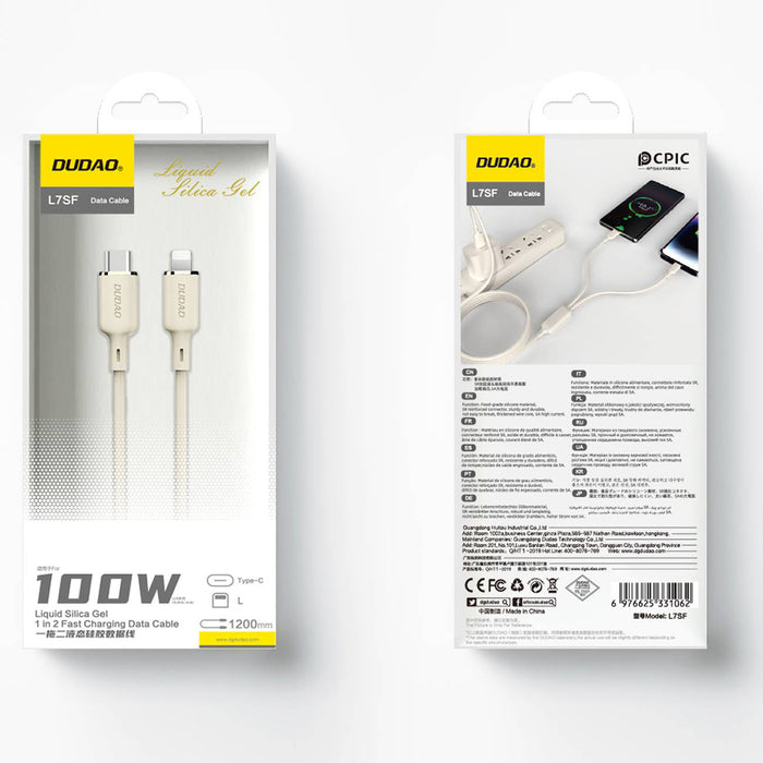 Dudao L7SF 2in1 cable USB-C - USB-C / Lightning 100W 1.2m - beige