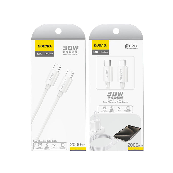 Dudao L4C USB-C / USB-C 30W 2m Cable - White