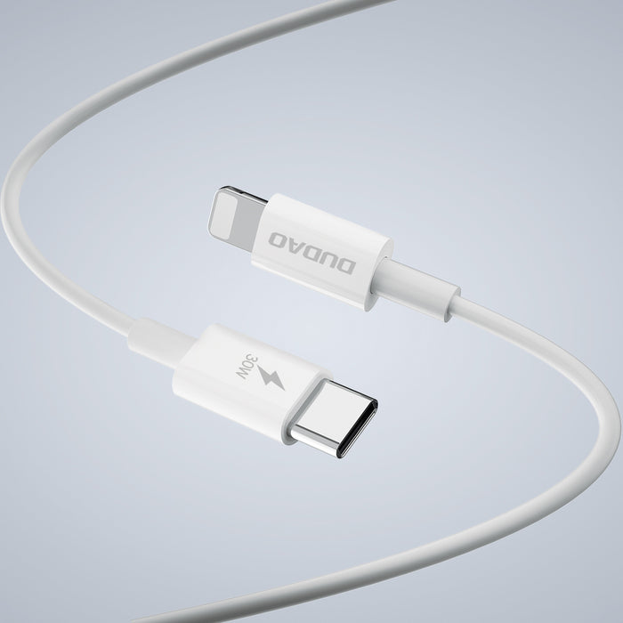 GaN Dudao A30EUL 30W USB-A / USB-C Wall Charger + USB-C - Lightning Cable - White