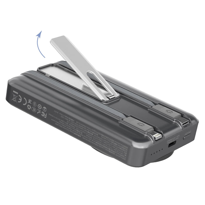 Dudao K29 10000mAh PD 20W MagSafe Powerbank with Metal Case, Stand and Built-in USB-C/ Lightning Cables - Silver