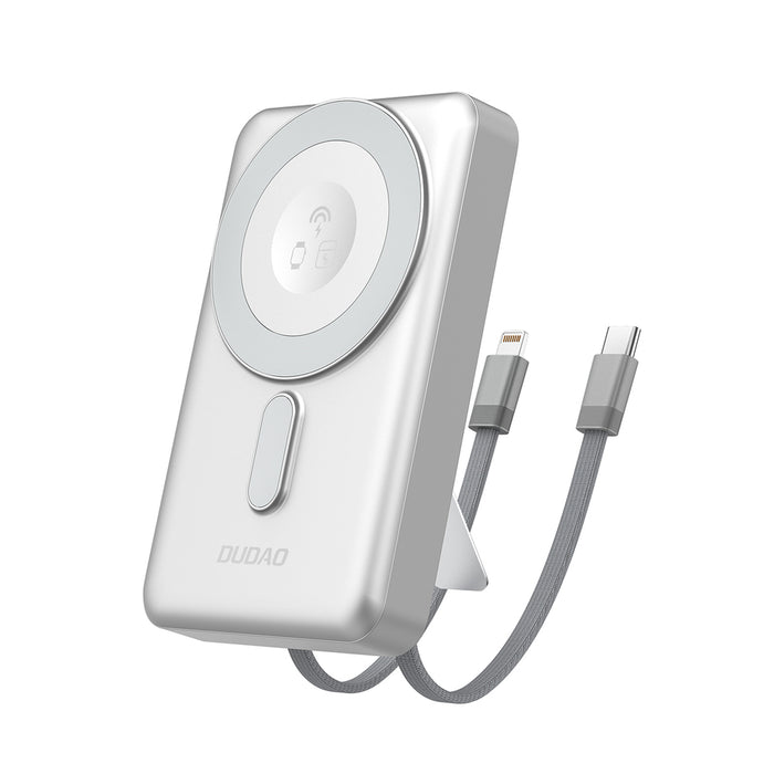 Dudao K29 10000mAh PD 20W MagSafe Powerbank with Metal Case, Stand and Built-in USB-C/ Lightning Cables - Silver