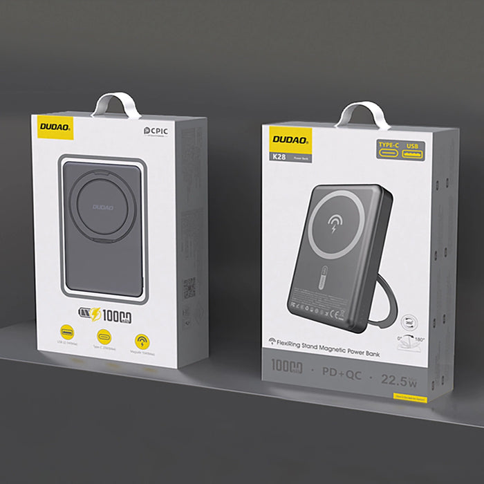 Dudao K28 10000mAh PD 22.5W MagSafe Powerbank with Metal Case and Ring Stand - Gray