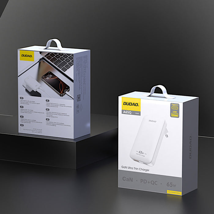 Dudao A65Q 65W GaN Travel Wall Charger USB-A / USB-C PD Ultra-Thin EU / US - White