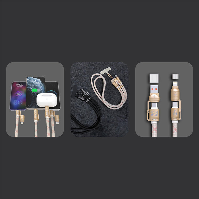 Dudao L20MAX 4in1 Cable / Lanyard USB-A / USB-C / Lightning PD QC 65W 1.5m - Pink