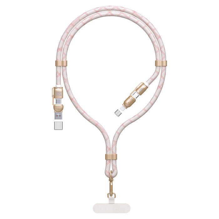 Dudao L20MAX 4in1 Cable / Lanyard USB-A / USB-C / Lightning PD QC 65W 1.5m - Pink