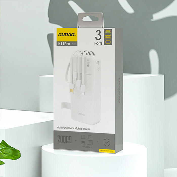 Dudao K11 Pro 20000mAh Powerbank with Built-in Cables - White