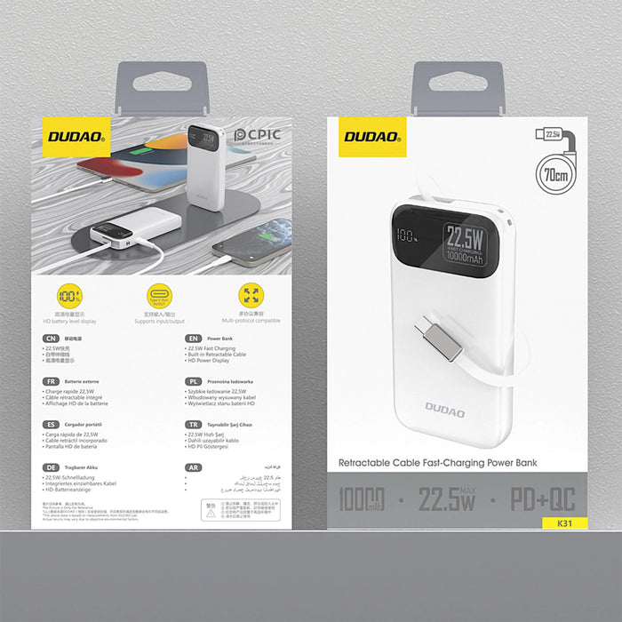 Dudao K31 Power Bank 10000 mAh 22.5W PD White