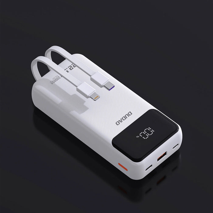 Dudao K15Pro Power Bank 20000mAh 22.5W PD USB-C / USB-A / Built-in Lightning and USB-C Cables - White