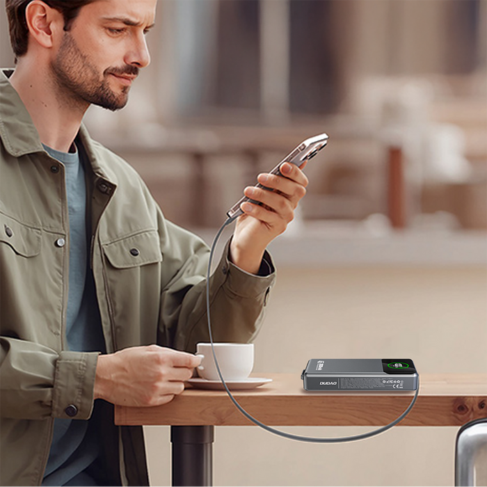 Dudao K31 Pro 45W 20000mAh Power Bank with Built-in Retractable USB-C Cable - Gray