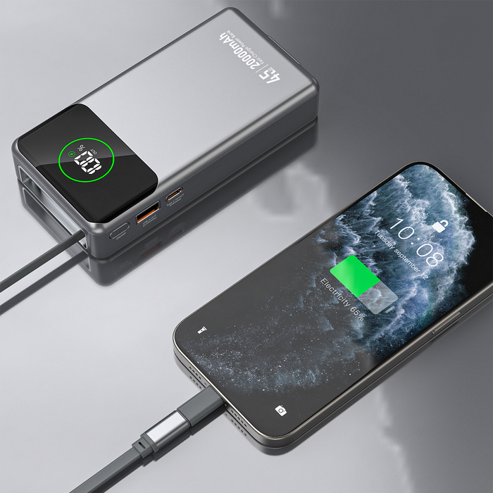 Dudao K31 Pro 45W 20000mAh Power Bank with Built-in Retractable USB-C Cable - Gray