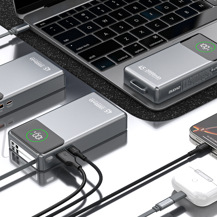 Dudao K31 Pro 45W 20000mAh Power Bank with Built-in Retractable USB-C Cable - Gray
