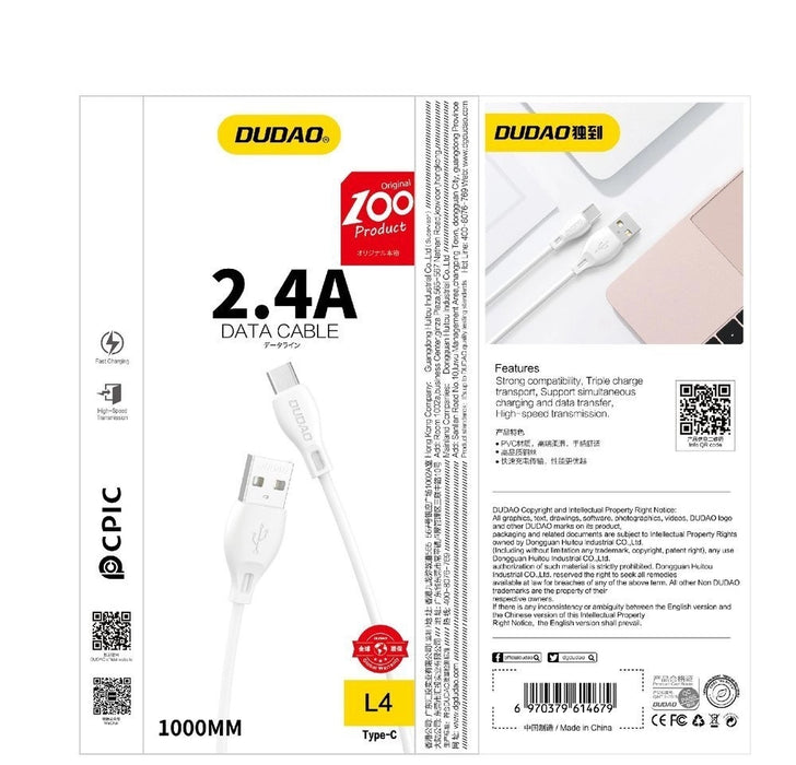 Dudao USB / Lightning cable 2.4A 1m white (L4L 1m white)